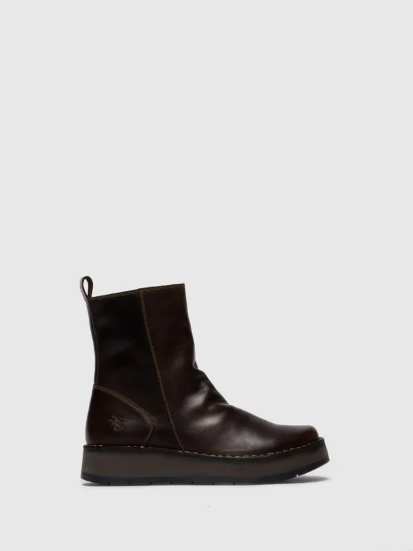 Zip Up Ankle Boots RENO053FLY RUG DK. BROWN